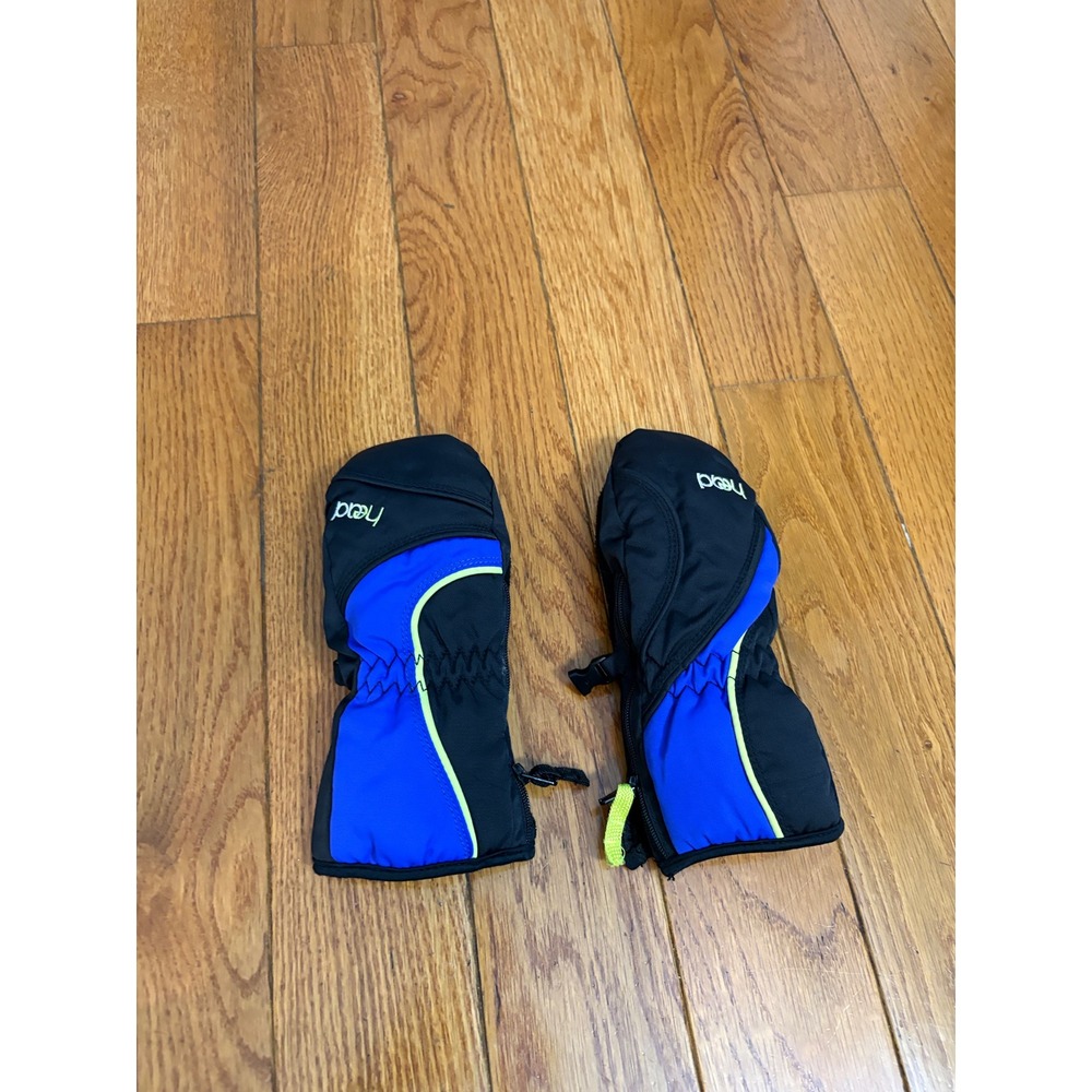 Head Kids Ski Mittens Blue Black Neon Yellow Faux Fur Lined Size Small S/P/P